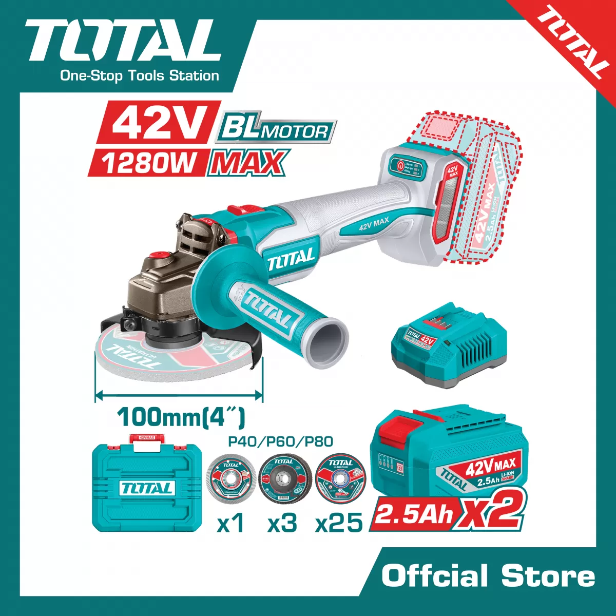 เครื่องเจียรแบตเตอรี่ไร้สาย4&amp;quot; 42V.