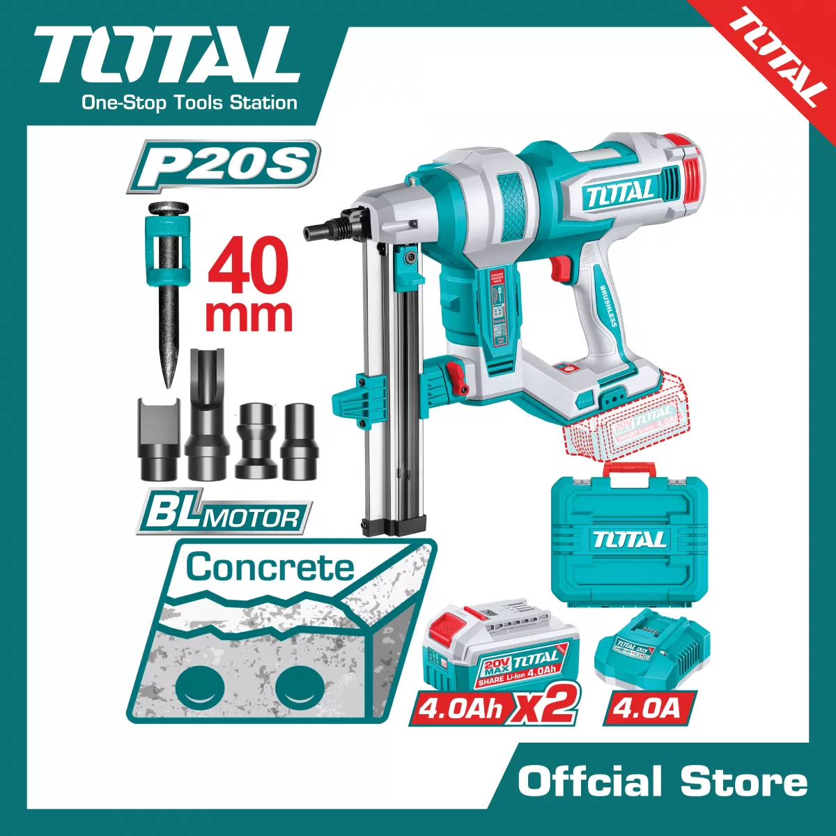เครื่องยิงคอนกรีตแบตเตอรี่ไร้สาย20V.(แบตเตอรี่+ที่ชาร์จ)