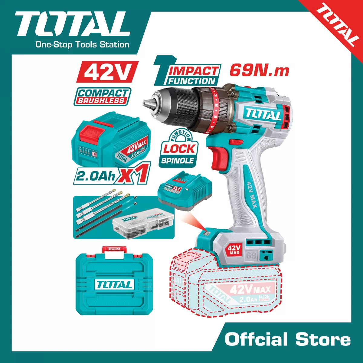 สว่านกระแทกแบตเตอรีไร้สาย 42V.(แบตเตอรี่+ที่ชาร์จ)