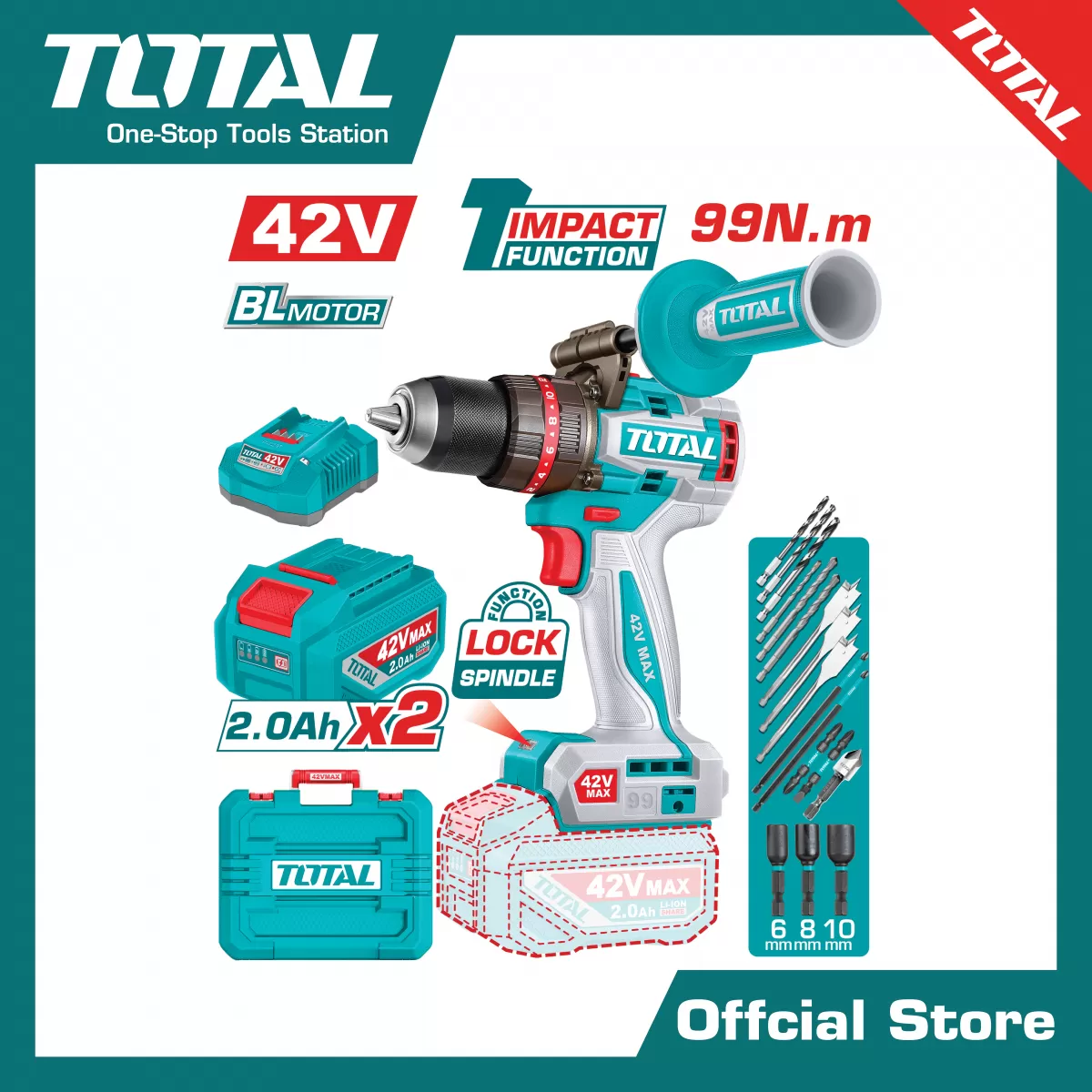 สว่านกระแทกแบตเตอรีไร้สาย 42V.(แบตเตอรี่+ที่ชาร์จ)
