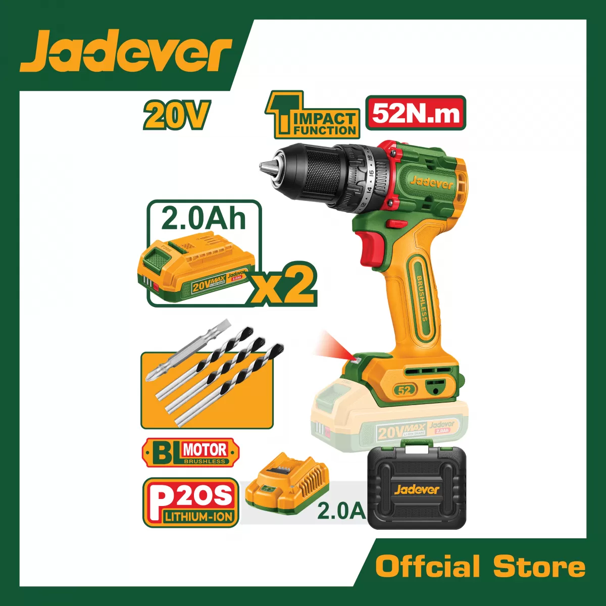 สว่านแบตเตอรี่ไร้สาย 20V.(แบตเตอรี่+ที่ชาร์จ)