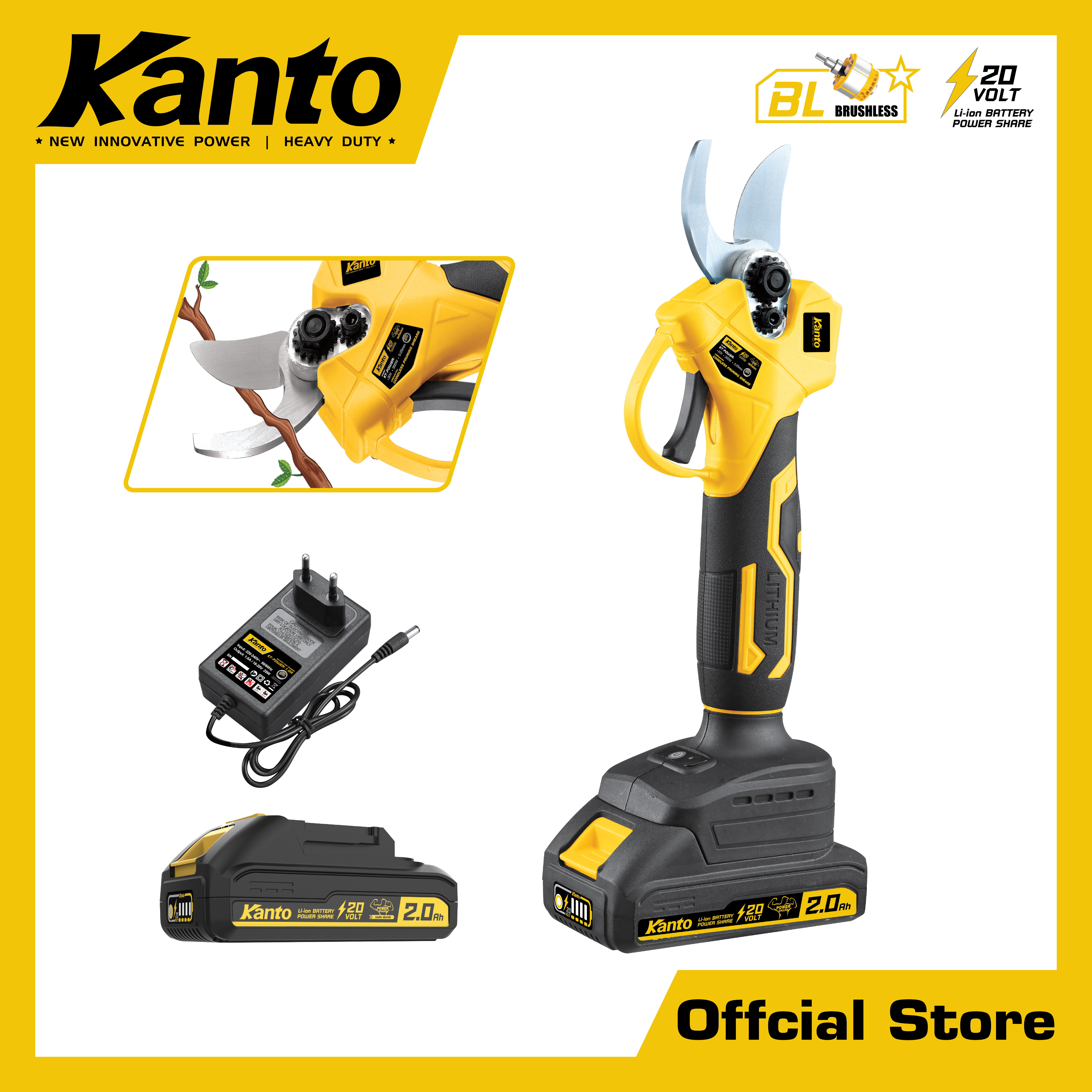 KANTO กรรไกรตัดกิ่งไม้แบตเตอรี่ไร้สาย 20 V.#KT-POWER-SC49