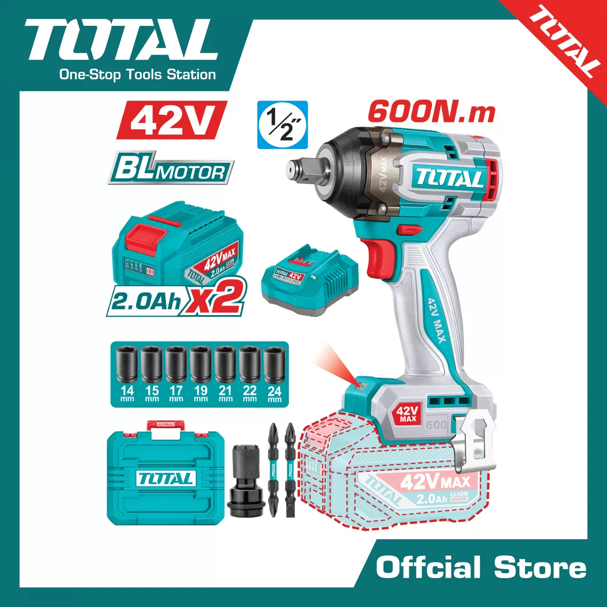 บล็อกแบตแบตเตอรี่ไร้สาย 42V.(แบตเตอรี่+ที่ชาร์จ)
